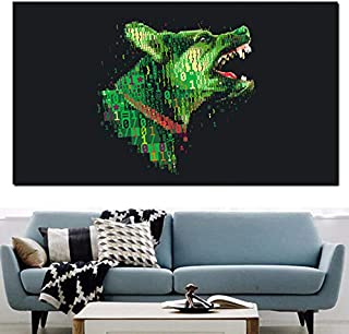  Silyhn cyber ??green wolf black ground animal canvas painting pop art wall painting poster picture for living room decor 60x100cm sin armadura