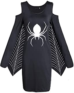  Karrychen women halloween long sleeve midi dress cold shoulder spider web cosplay costume- l#