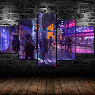  Toprun cuadro moderno en lienzo 5 piezas xxl gente de cyberpunk city hd abstracta pared imgenes modulares sala de estar dormitorios decoracin para el hogar 200x100cm