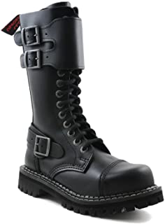  Angry itch botas militares unisex hombre mujer cuero negro 14 agujeros doble hebilla army punk punta de hierro