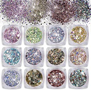  Purpurinas polvo 12 colores chunky glitter paillette brillante decoraci�n para cara maquillaje pelo arte corporal u�as y mejilla